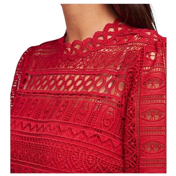 Moulinette Soeurs Anthropologie Tamera Red Lace Blouse Size 10 - Picture 3 of 14